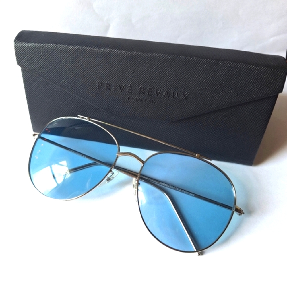 Prive Revaux Sunglasses NWT The Einstein Silver Metal Frame Retro Blue Lenses